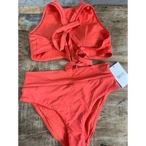 SKYE Halter Bikini Set In Peach/Coral